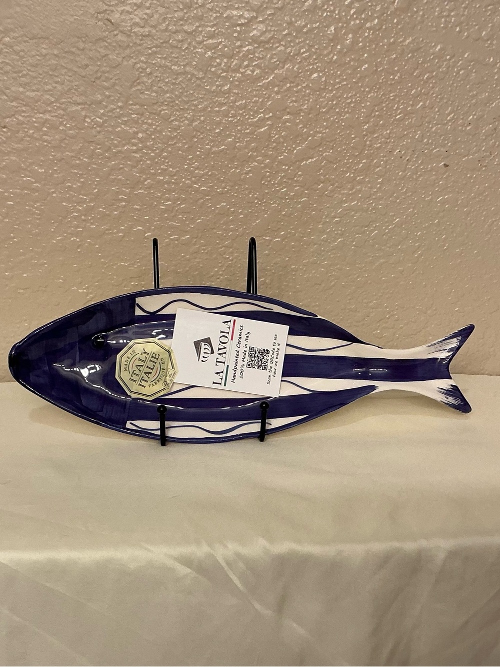 La Tavola Blue and White Ceramic Fish Shape Serving Platter